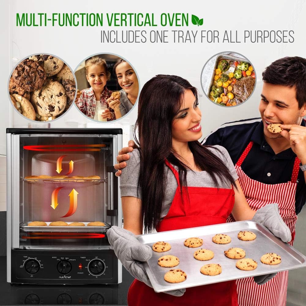 Multi-Function Rotisserie Countertop Oven | 24 Quart Vertical Glass Door Convection Oven, for Rotisserie Roasting & Broiling | Timer & Temperature Control | 13.4 x 12.2 x 18.9