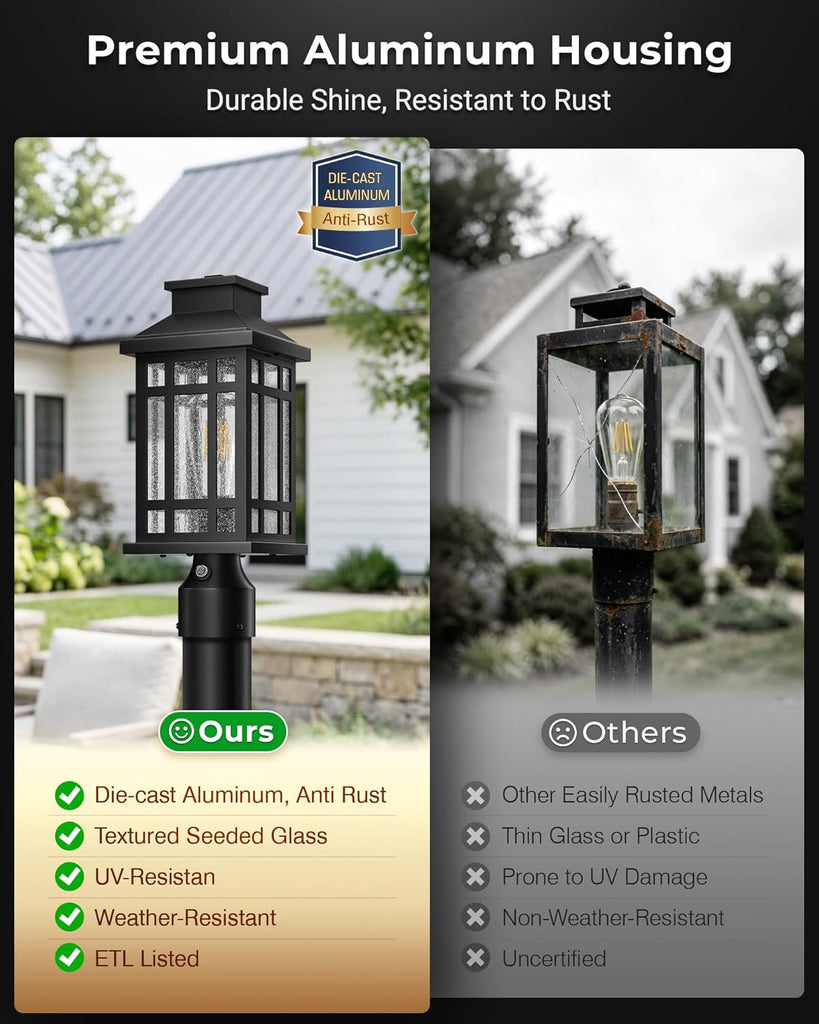 Dusk to Dawn Outdoor Post Lights, Aluminum Hard-Wired Outdoor Lamp Post