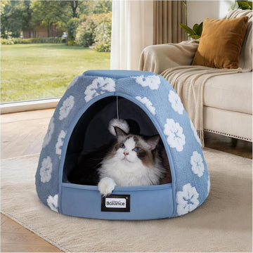 Cat Beds for Indoor Cats, 2-in-1 Cat Bed Cave with Anti-Slip Bottom and Ultra-Soft Plush