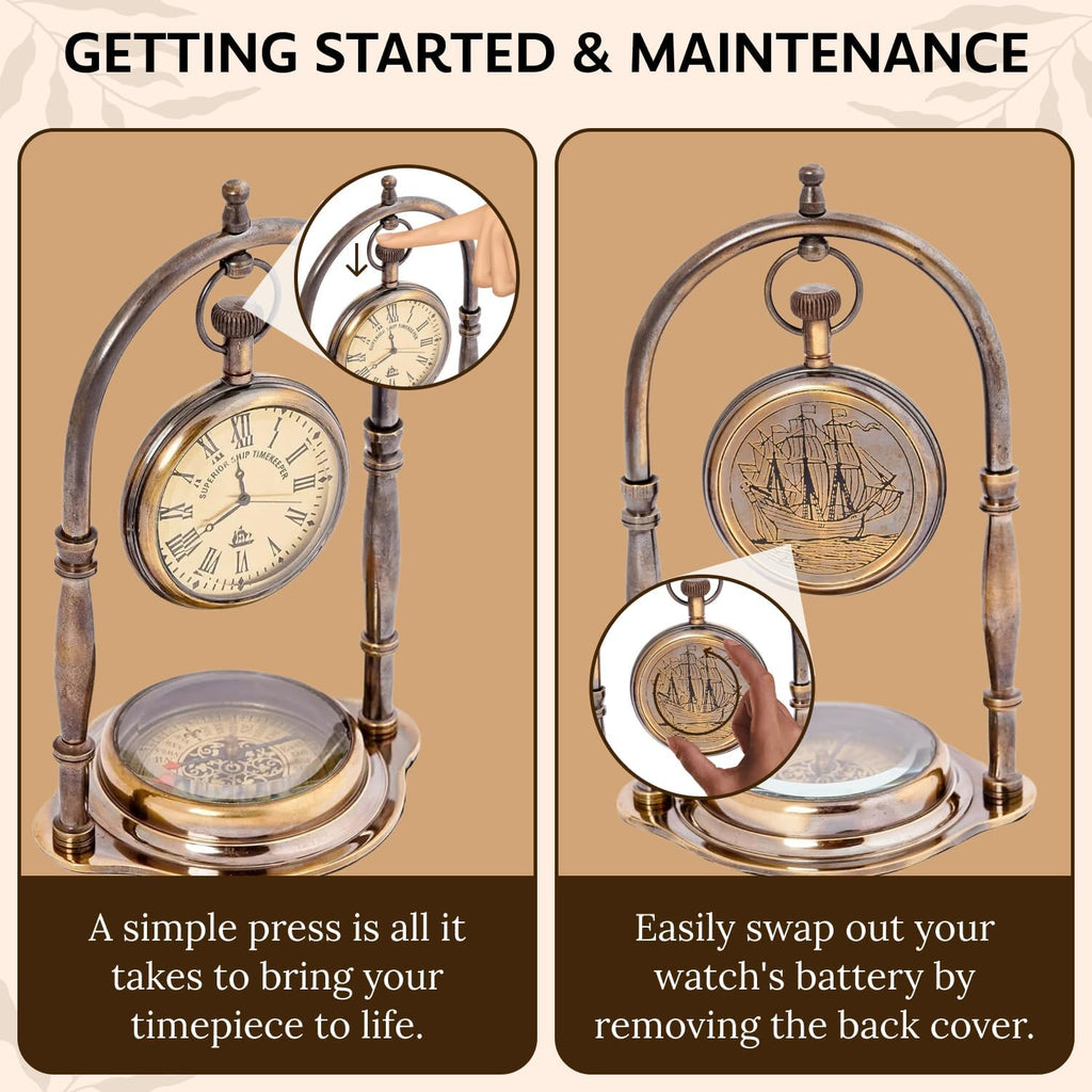 Antique Vintage Small Table Clock | Table Clock for Living Room | Vintage Nautical Design
