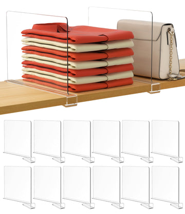 12 Pcs Clear Acrylic Shelf Dividers, Vertical Purse Organizer for Closet Perfect for Sweater, Shirts, Handbags