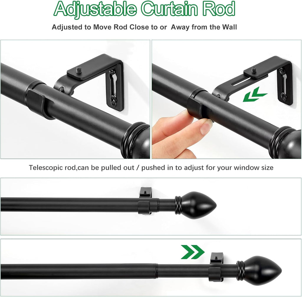 Curtain Rods for Windows 16 to 48 inches, Curtain Rod Max Adjustable Length to 60 in, Drapery Rod 1 inch Diameter