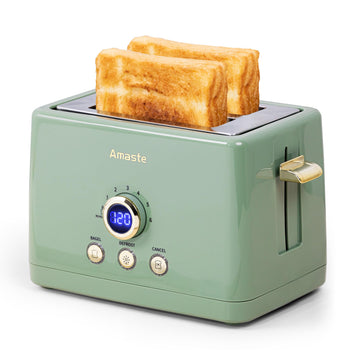 2 Slice Toaster, Retro Bread Toaster with LED Display, Extra Wide Slots Toasters with 6 Bread Shade Settings, Bagel