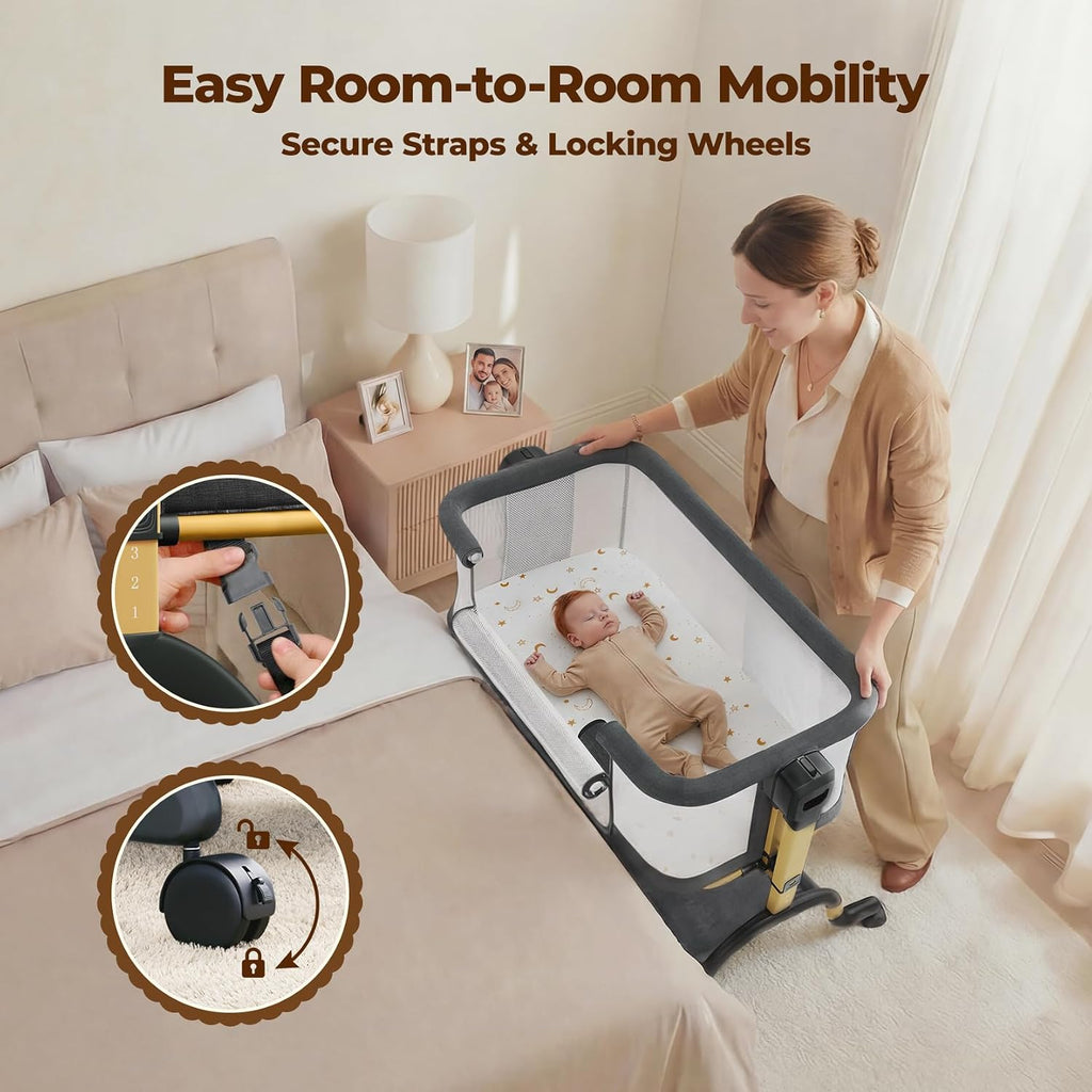 3-in-1 Baby Bassinet Bedside Sleeper, Full Mesh Sides Rocking Bassinet | Bassinet with Comfy Mattress and Sheet, 7