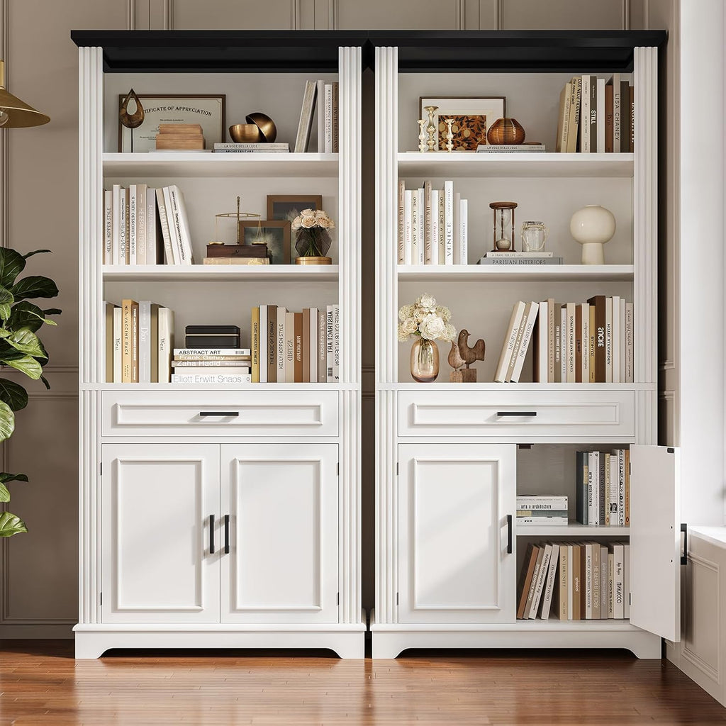 Farmhouse Bookshelves and Bookcases with Doors and Drawer, Bookshelf with Storage