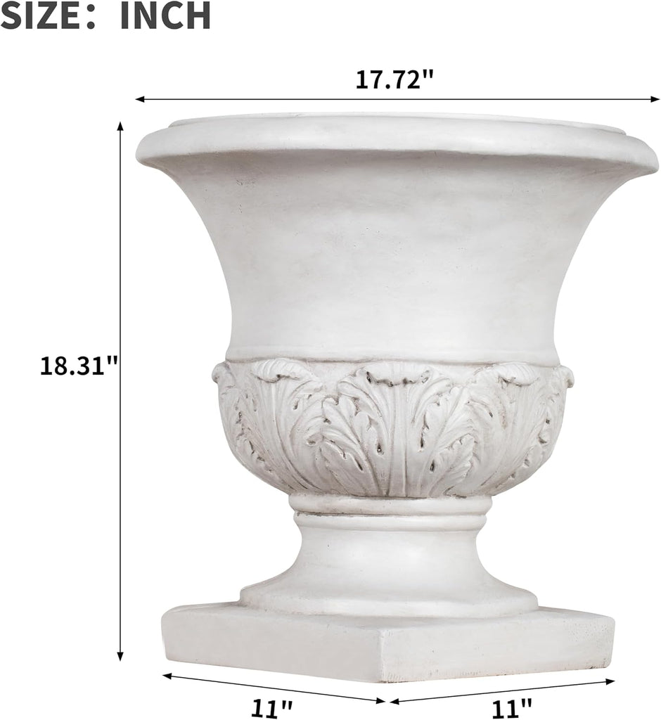 18.31" H Classical Acanthus Leaf Pedestal Urn Planter Weather-Resistant MGO Outdoor Flower Pot for Garden Patio and