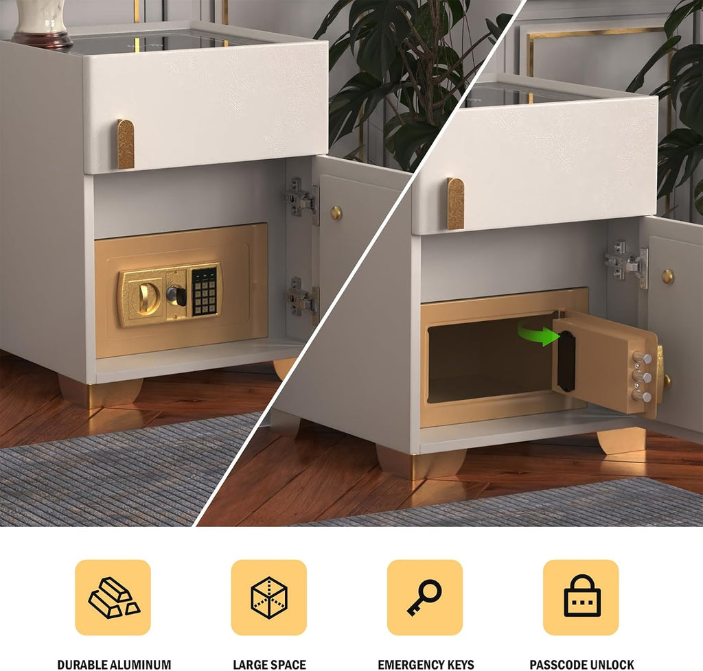 Smart Nightstand with Drawer and Safe, Nightstand with Wireless Charging, Smart Bedside Tables, LED Night Stand
