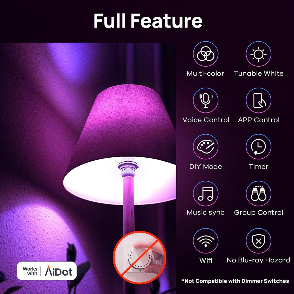 Matter Smart Light Bulb, Smart Bulbs Work with Apple Home, Siri, Alexa, Google, SmartThings, , LED RGBTW Color