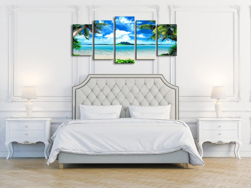 5 Piece Canvas Prints Wall Art Kitchen Home Decorations Large Modern Gallery Wrapped Pretty Landscape Blue Ocean