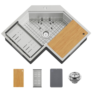 30In Corner Drop- Sink Workstation, Stainless Steel, Single Bowl