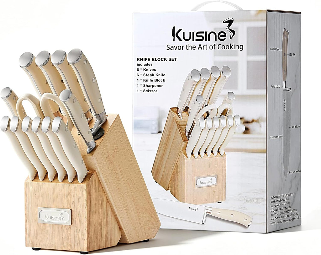 Chef Knife Set, High Carbon Stainless Steel Ultra Sharp Blade Ergonomic Handle, Kitchen Knife Block Set with Built-in