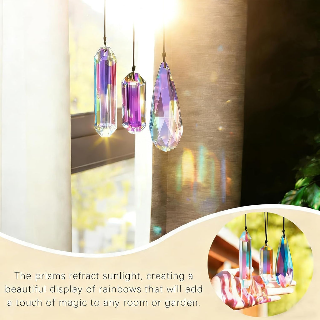 Set 3 Sun Catcher Crystal Prisms AB Colored Crystal Suncatchers for Window - Rainbow Maker Prisms
