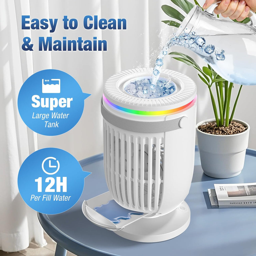 AI Portable Air Conditioners Fan with 120° Rotating Function,Evaporative Mini Room Air Conditioners
