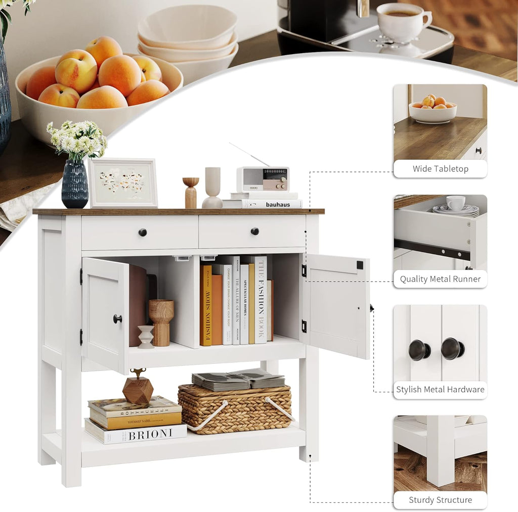 Farmhouse Console Table with 2-Door Cabinet & 2 Drawers, Coffee Bar, Entryway Table with Storage Shelf