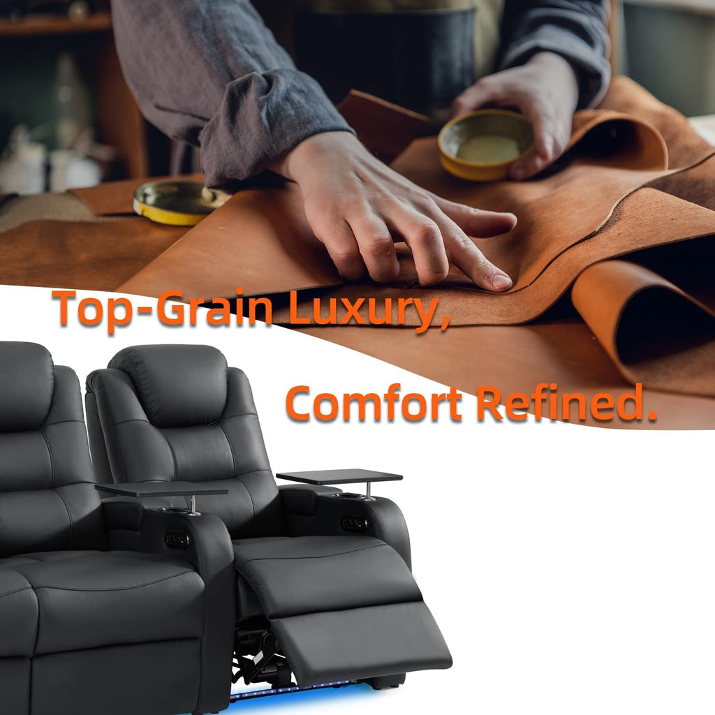 Home Theater Seating Simple Style Top Grain Nappa Leather Recliners Chair Dual Power Movie Gaming Sofa Chair Electric