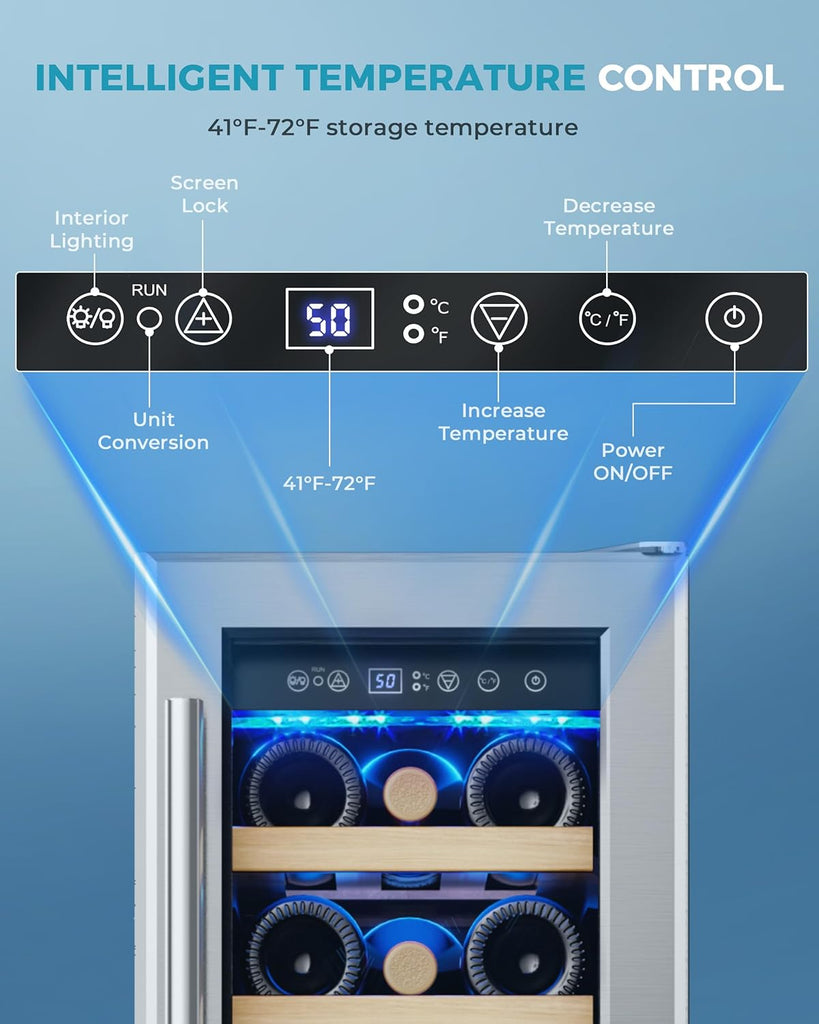 12 Inch Wine Cooler Refrigerator, Wine Fridge 18 Bottles, Built-in or Freestandi