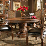 Traditional Round Wood Dining Table, Classic Chestnut Finish, 30.50" H x 84" W x 60" D, Intricate Pedestal Base