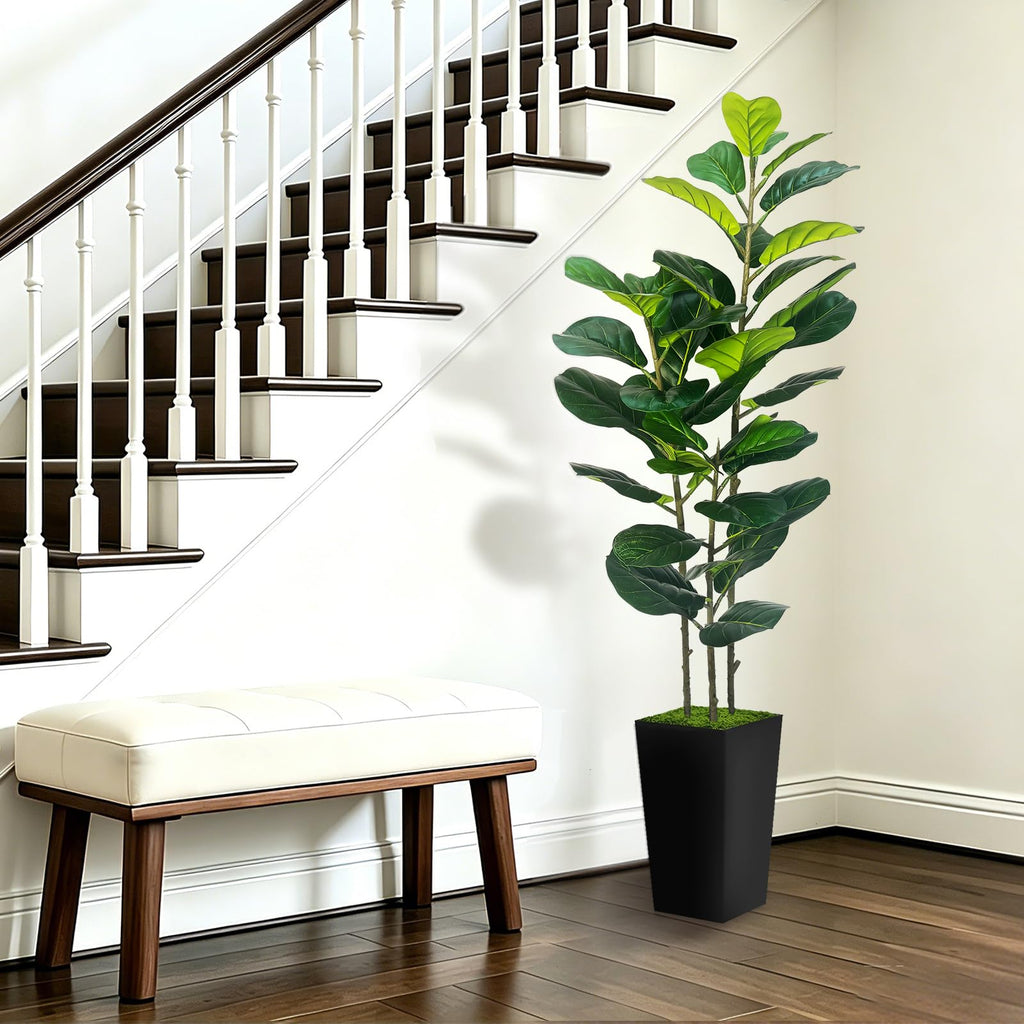 5FT Artificial Fiddle Fig Tree in Modern Black Planter