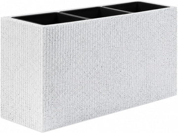 Trevano Fiberstone Rectangular Planter (M, Ribbed White) | Lightweight, Durable, UV Resistant, Modern Terra Cotta