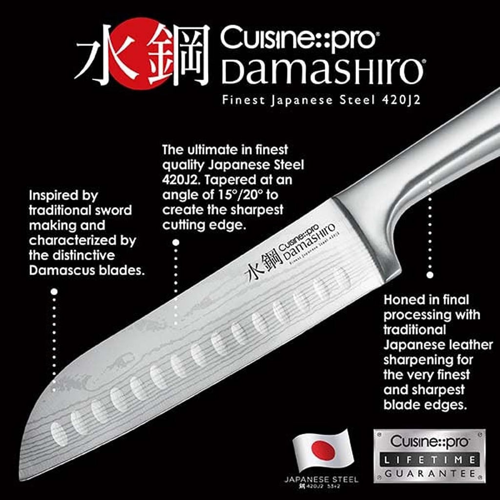 Damashiro Knife Block (Kumi, 7-Piece Chef Knife Set) - Japanese Steel Knife - Magnetic Knife Block- Damascus-Inspired