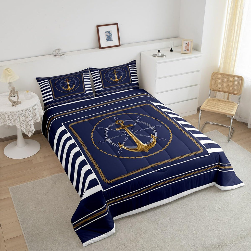 Anchor Decor Comforter Set Twin Size Nautical Themed Bedding Set for Boys Girls Teens Ocean Comforter Sea Adventure