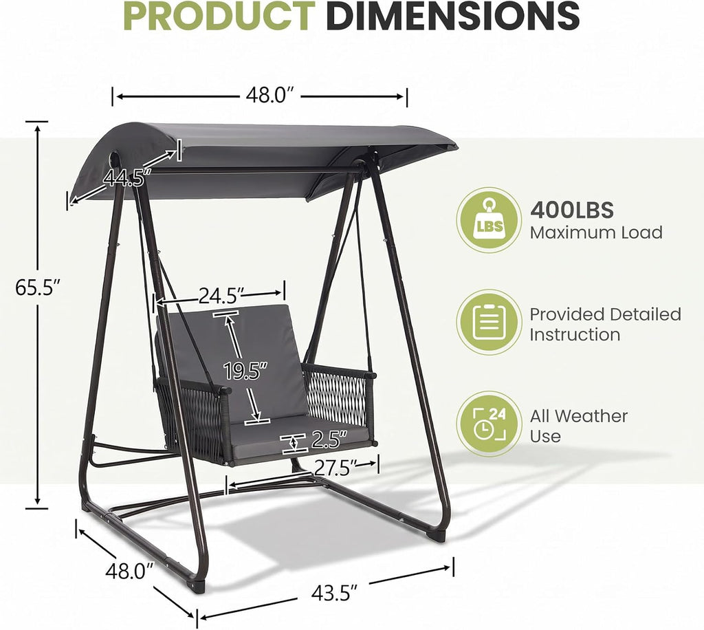 Porch Swing with Stand, Outdoor Swing with Canopy, All Weather Outdoor Swings for Adults, 400lbs Heavy Duty Porch