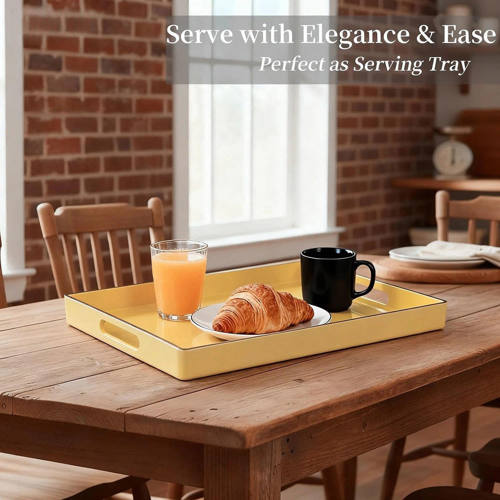 Decorative Tray, Rectangular Plastic Tray with Handles, Modern Vanity Tray and Serving Tray , Ottoman and Coffee