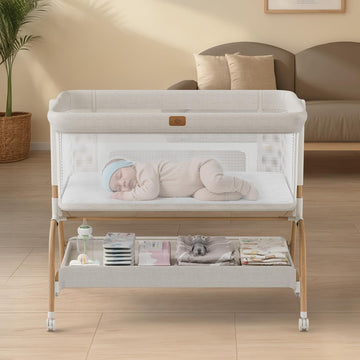Bassinet Bedside Crib, Stable and Secure Crib for Newborns, Beige | 3-in-1 Baby Bassinet Bedside Sleeper with
