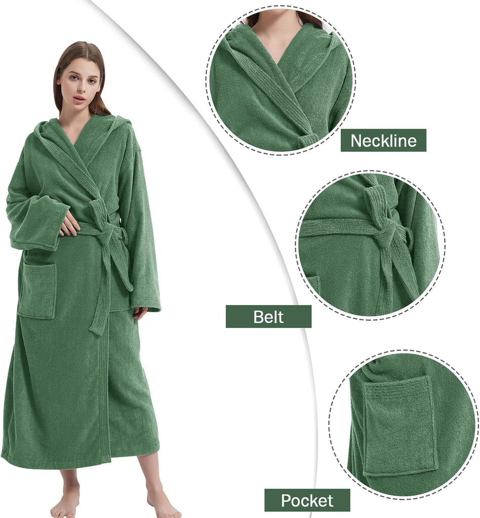 Mens Robe with Hood, Plush Cotton Bathrobe,Soft Terrey Cloth Bath robe, Absorbent Hooded Robe for Shower Spa