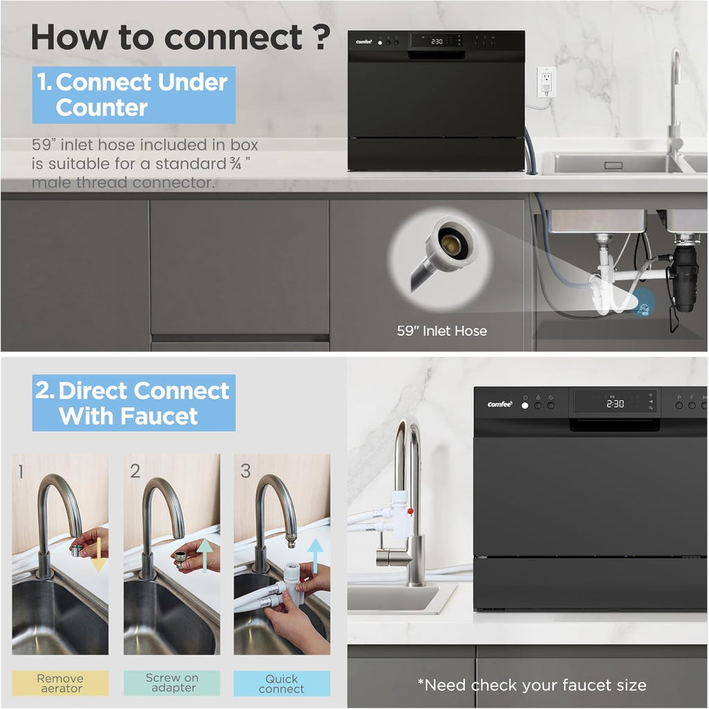 Countertop Dishwasher, Portable Dishwasher, 6 Place Settings & 8 Washing Programs, Speed, Baby-Care, ECO& Glass