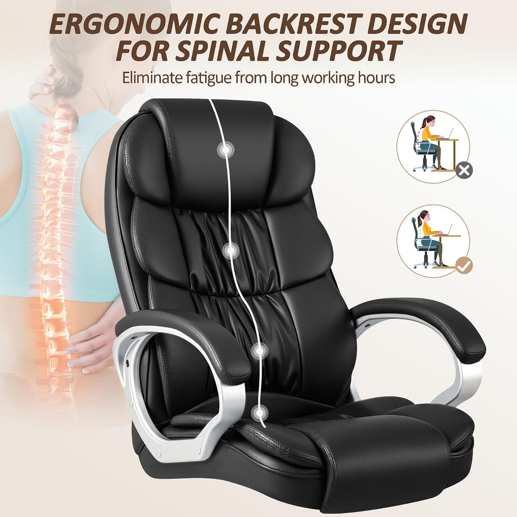 High Back Computer Desk Chair, PU Leather Adjustable Height Modern Executive Swivel Task Chair with Padded Armrests