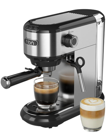 20 Bar Espresso Machine with Milk Frother, Compact Espresso Maker for Ground Coffee, Stainless Steel Coffee Machine