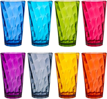 Optix Plastic Reusable Drinking Glasses (Set of 8) 20oz Water Cups in Jewel Tone Colors | BPA-Free Tumblers, Made in