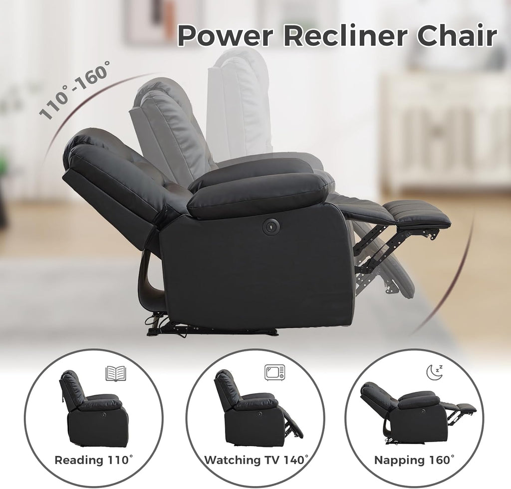 Classic Power Recliner Chair, Faux Leather Oversized Electric Overstuffed Reclining Chair with Soft Cushion and Back