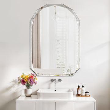 Bathroom Mirror for Wall, 20" x 30" Arched Mirror, Bathroom Vanity Mirrors, Beveled Edge Frameless Wall Mount Vanity