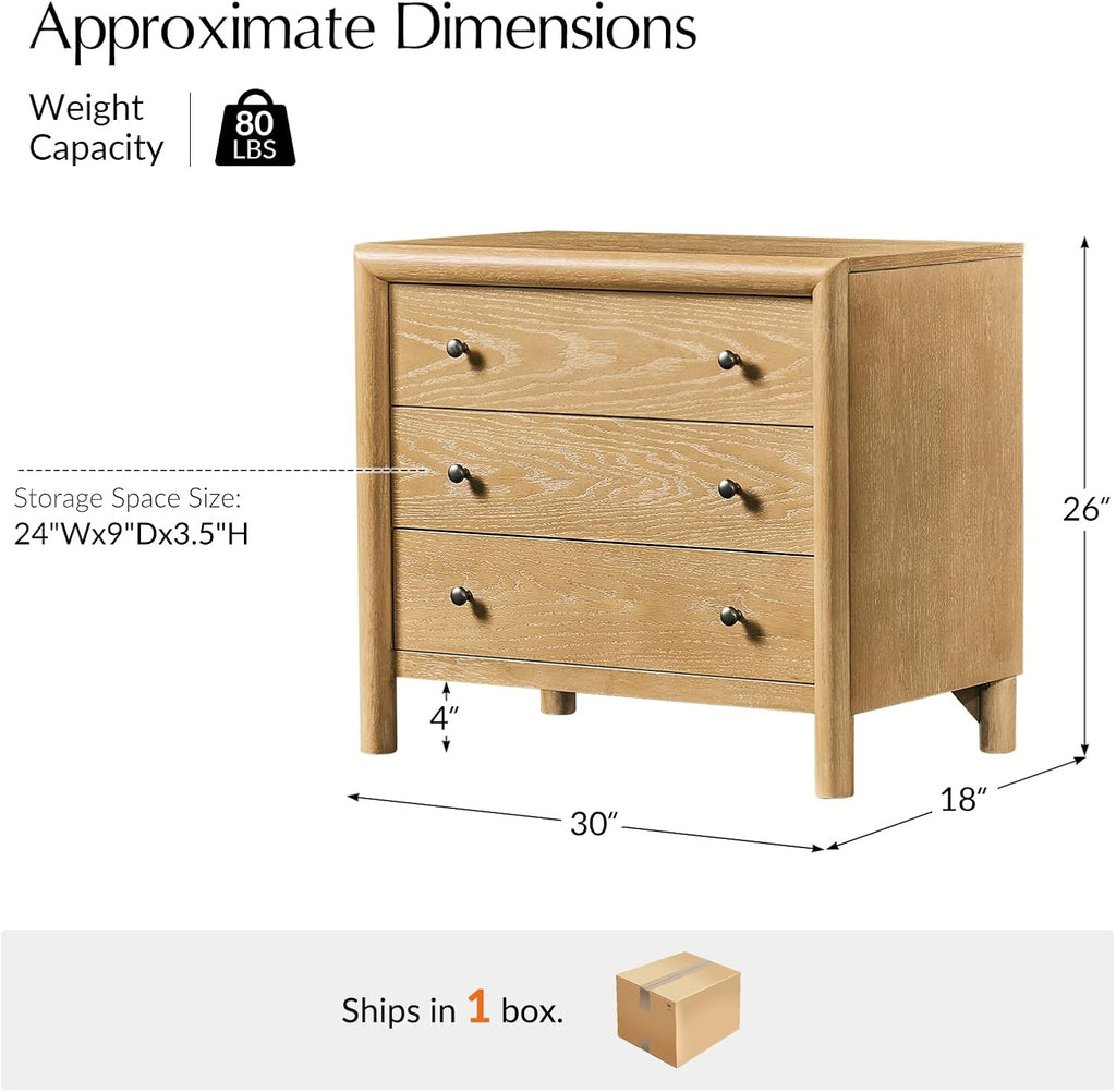 3 Drawer Nightstand with Charging Station, Modern Bedside Table with USB & Type-C Ports, Wood Storage End Table with