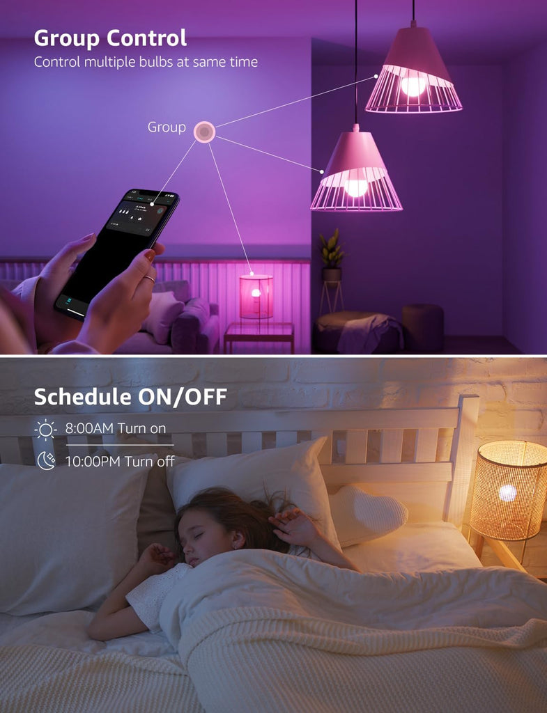 Smart Light Bulbs - WiFi & Bluetooth RGBWW Color Changing LED Bulb Works with Alexa & Google Assistant