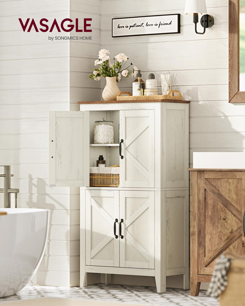 Farmhouse Storage Cabinet with 4 Barn Doors, Adjustable Shelves
