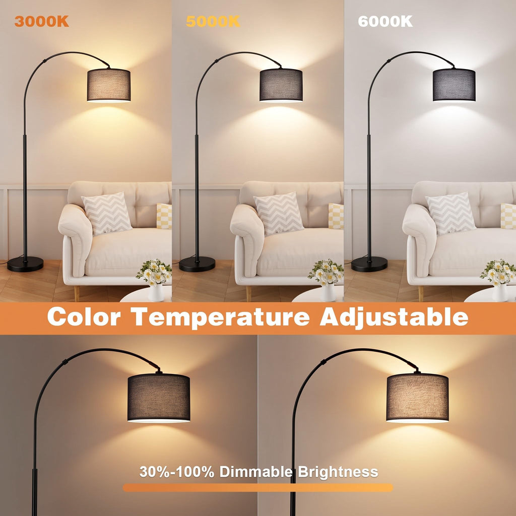 Dimmable Arc Floor Lamp with Remote, Color Temperatures Adjustable