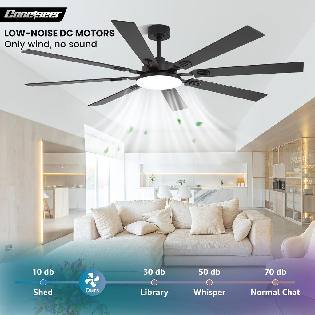 72 Inch Ceiling Fans with Lights and Remote, Dual Color 8 Blades