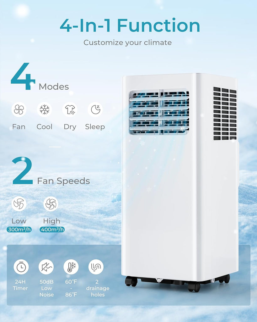 8000 Btu Portable Air Conditioners, 3 in 1 Portable AC with Cool, Dry, Fan Modes