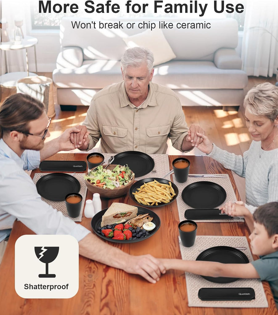 24 Piece Plates and Bowls Sets for 6, Unbreakable Dinnerware Sets, Dish Set for Camping, Dishwasher Microwave Safe