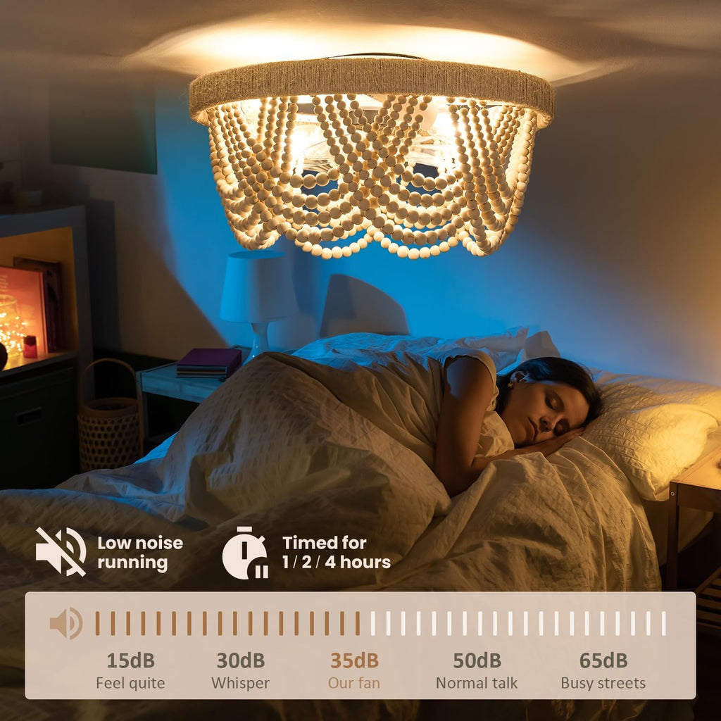 20" Boho Ceiling Fan with Light, Coastal Fandelier Ceiling Fans with Lights and Remote Control