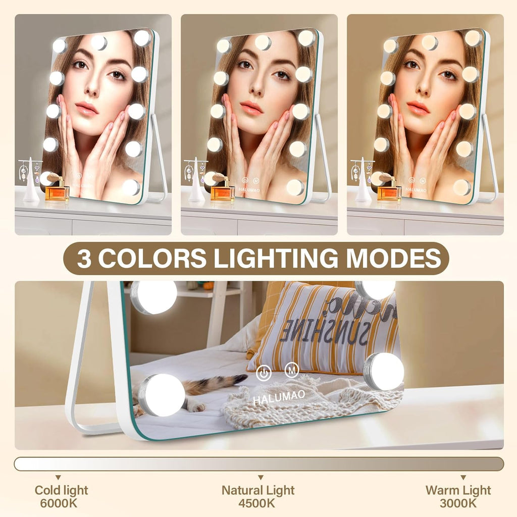 Vanity Mirror with Lights, Rechargeable Makeup Mirror, 14.6" Lighted Makeup Mirror for Dressing Room & Bedroom，Memory