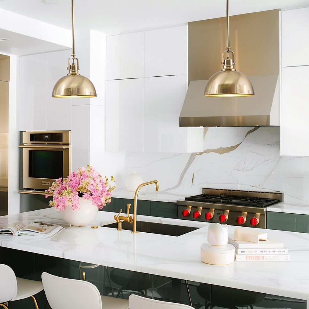 Belle 9" Modern Industrial Gold Pendant Light with Dome Shade, Petit Retro Metal Gold Hanging Light, Cool Brass Finish