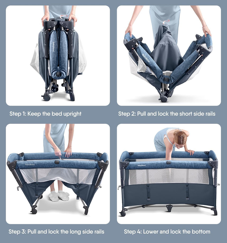 Baby Bassinet Bedside Crib, Pack and Play, Diaper Changing Table | Portable Large Playard, Music Mobile, with