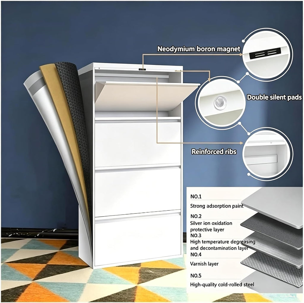Ultra-Thin Flip-Top Shoe Cabinet, Narrow Wall-Mounted Shoe Rack, Metal Shoe Rack, Suitable for Entrances and