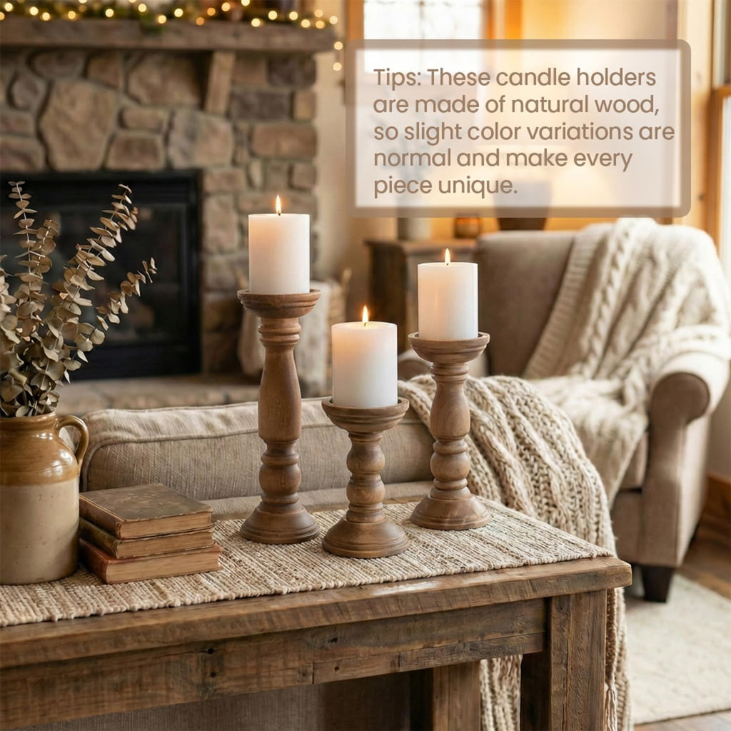 Farmhouse Wooden Candle Holders for Pillar Candles Set of 3, Rustic Wood Candle Holder Table Centerpiece Decor, 12''