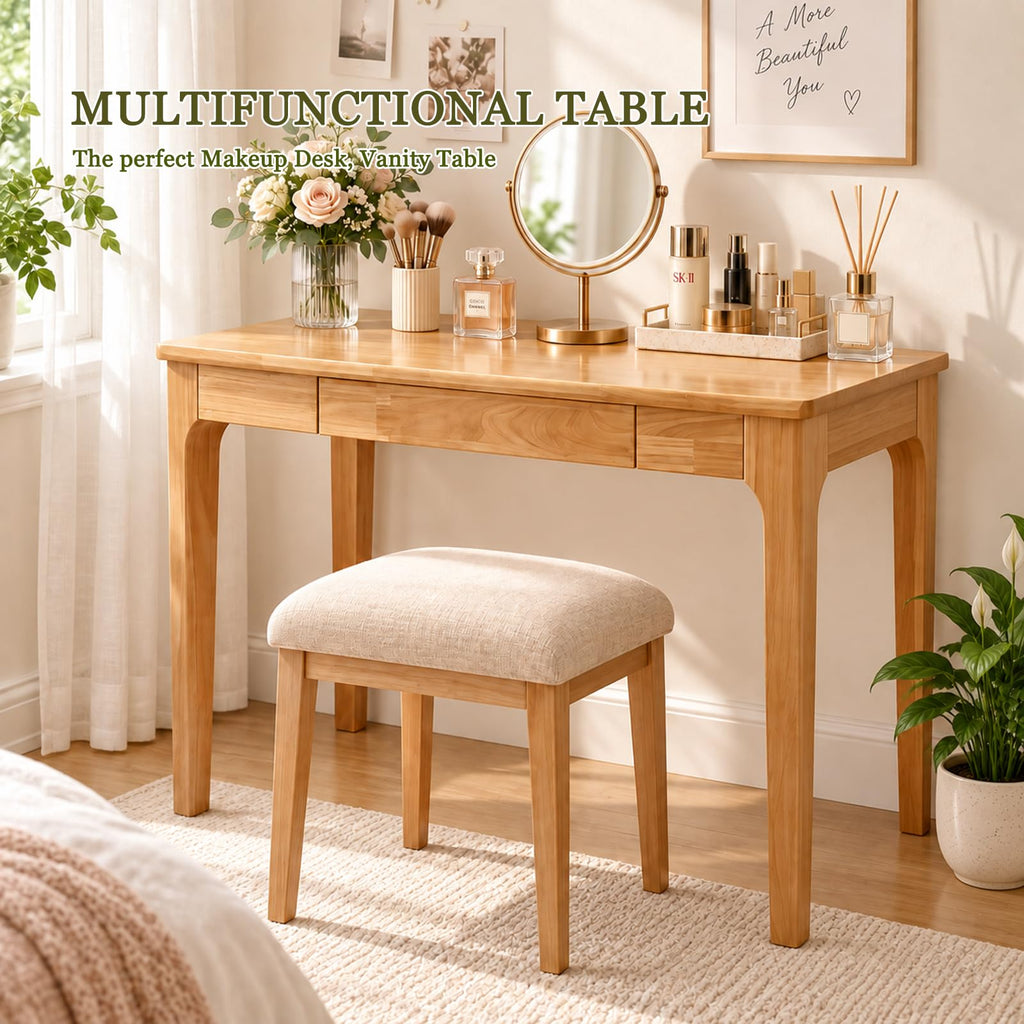 Solid Wooden Desk with Drawers, Small Oak Writing Desk, Study Table, 31.5in