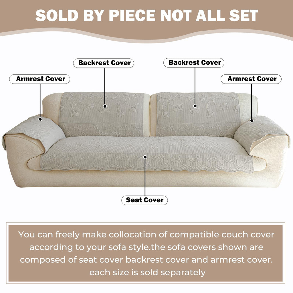 Couch Covers for Sofa Cotton Quilted Sofa Covers for Sectional Sofa(Khaki, 27.6"x27.6")
